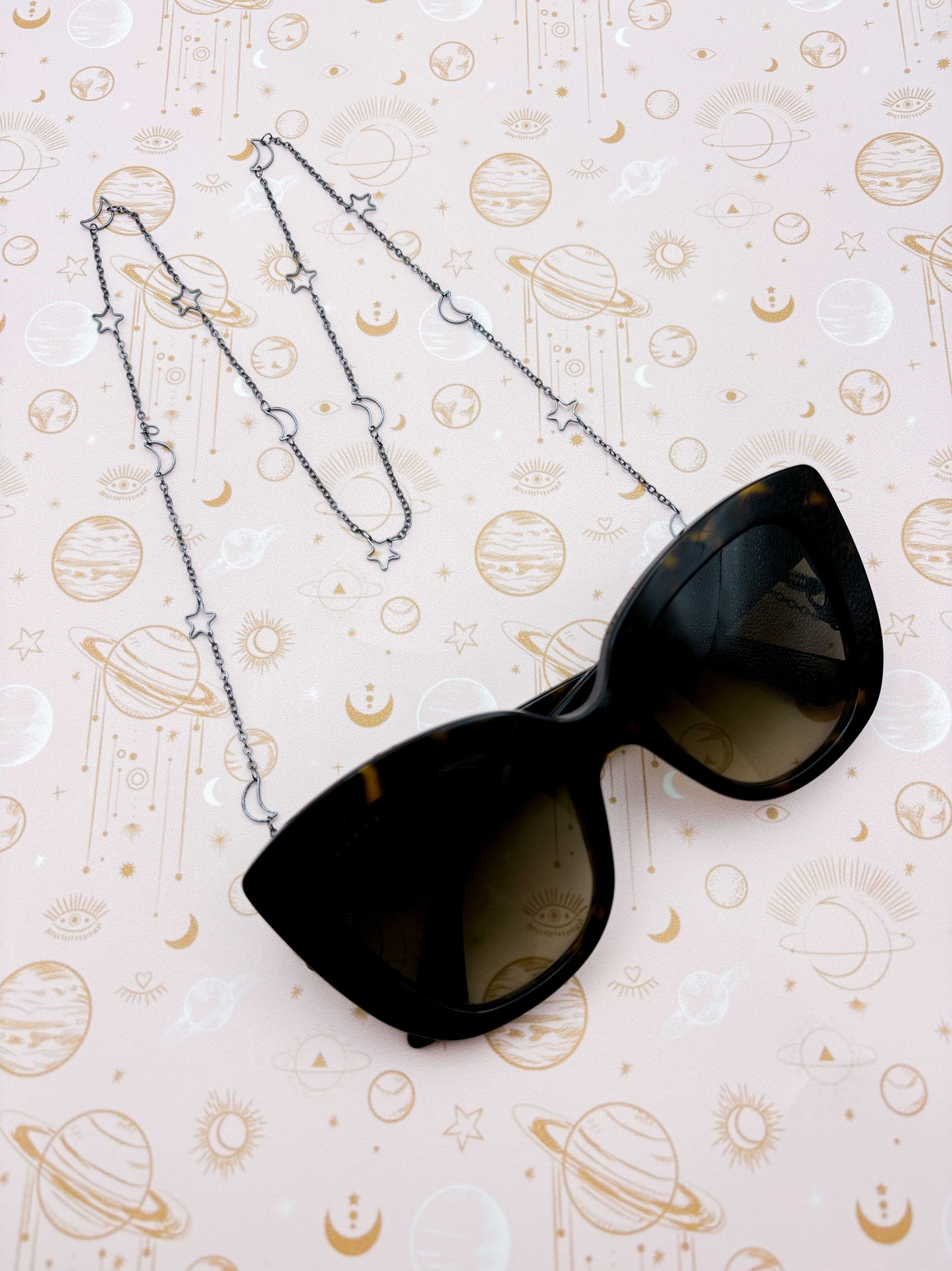 Gunmetal Moon and Stars Glasses Chain