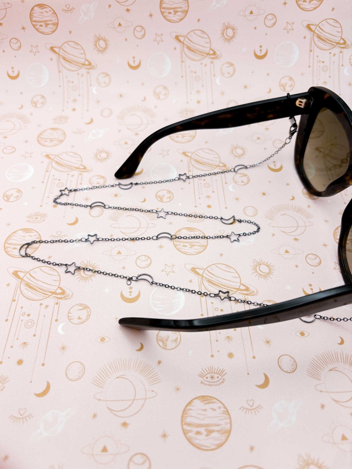 Gunmetal Moon and Stars Glasses Chain
