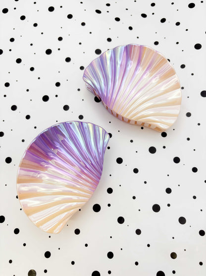 Large Iridescent Lilac and Cream Shell Claw Clip