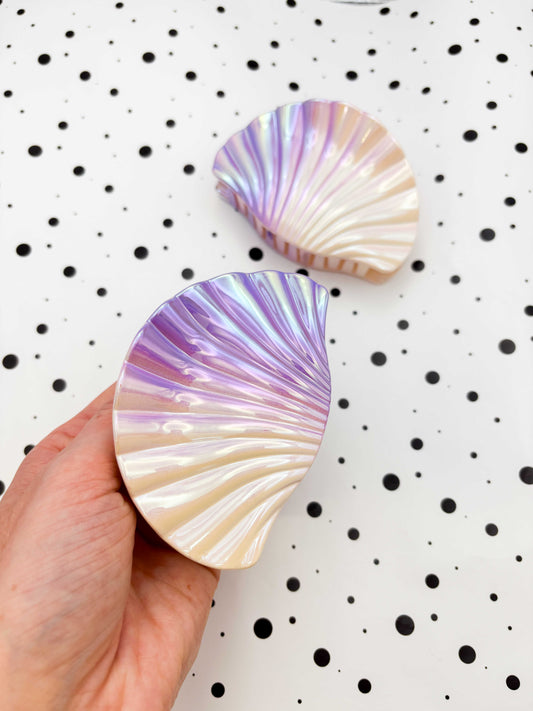 Large Iridescent Lilac and Cream Shell Claw Clip