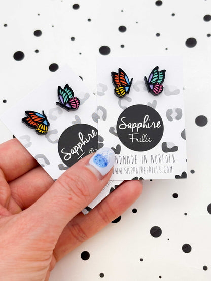 Small Rainbow Mismatch Butterfly Studs – Hypoallergenic Stainless Steel