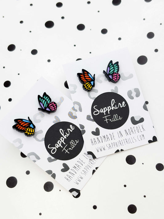 Small Rainbow Mismatch Butterfly Studs – Hypoallergenic Stainless Steel