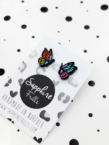 Small Rainbow Mismatch Butterfly Studs – Hypoallergenic Stainless Steel