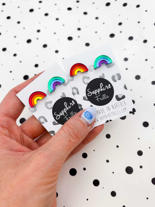 Small Mismatch Mirror Rainbow Studs – Hypoallergenic Stainless Steel