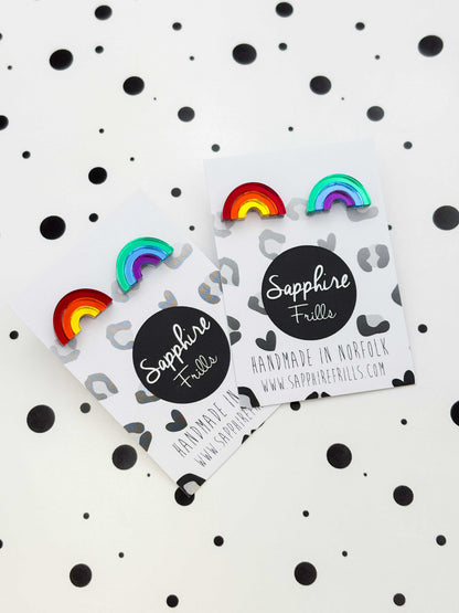 Small Mismatch Mirror Rainbow Studs – Hypoallergenic Stainless Steel
