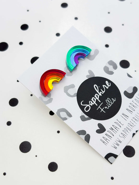 Small Mismatch Mirror Rainbow Studs – Hypoallergenic Stainless Steel