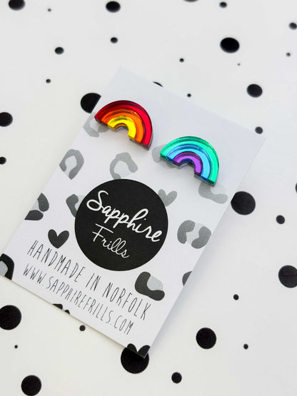 Small Mismatch Mirror Rainbow Studs – Hypoallergenic Stainless Steel