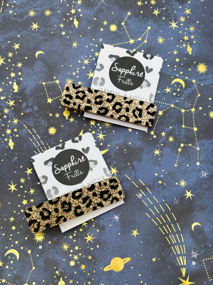 Gold Glitter Leopard Print Rectangle Acrylic Hair Clip
