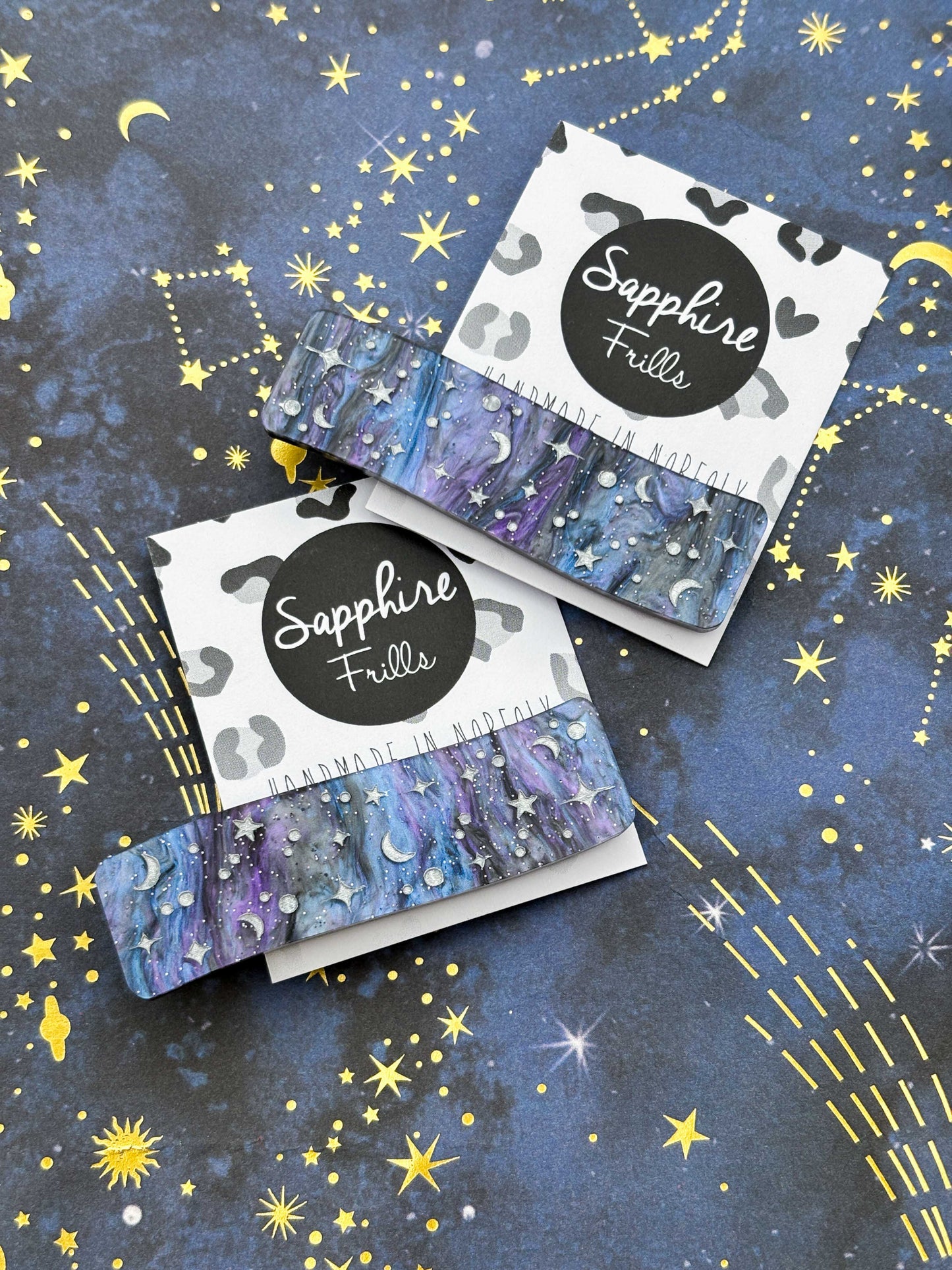 Navy Blue Starry Night Sky Rectangle Wave Acrylic Hair Clip