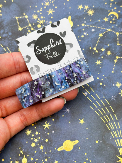 Navy Blue Starry Night Sky Rectangle Wave Acrylic Hair Clip