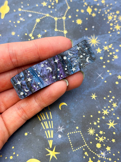 Navy Blue Starry Night Sky Rectangle Wave Acrylic Hair Clip