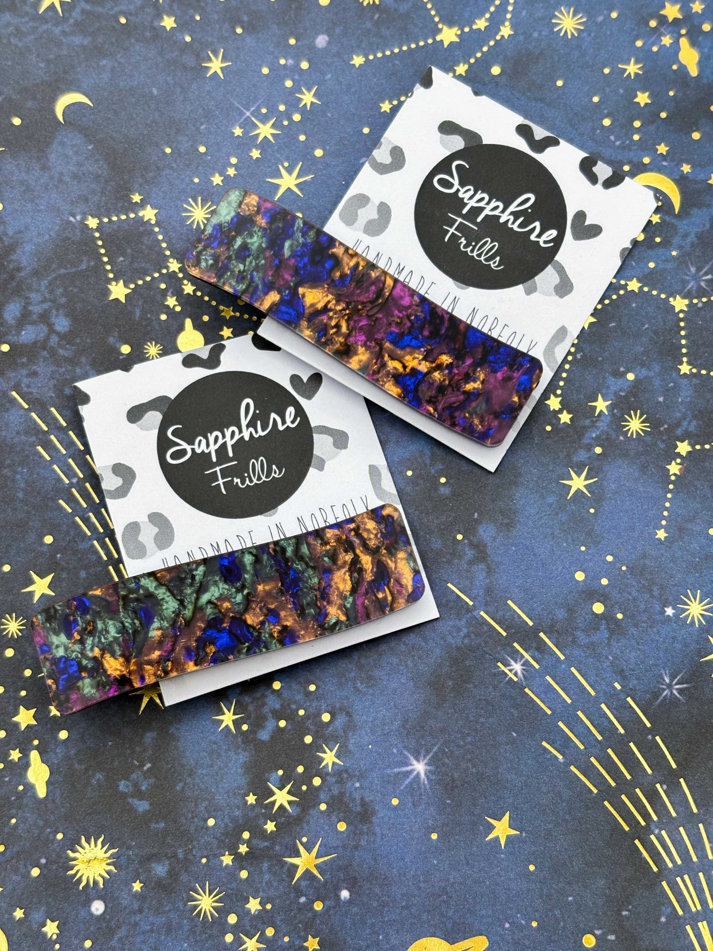 Blue Jungle Marble Ink Rectangle Wave Acrylic Hair Clip