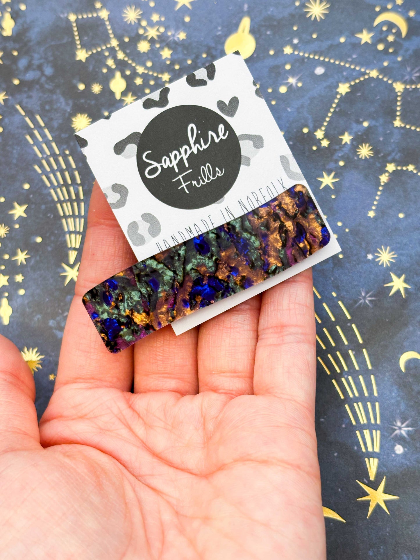 Blue Jungle Marble Ink Rectangle Wave Acrylic Hair Clip