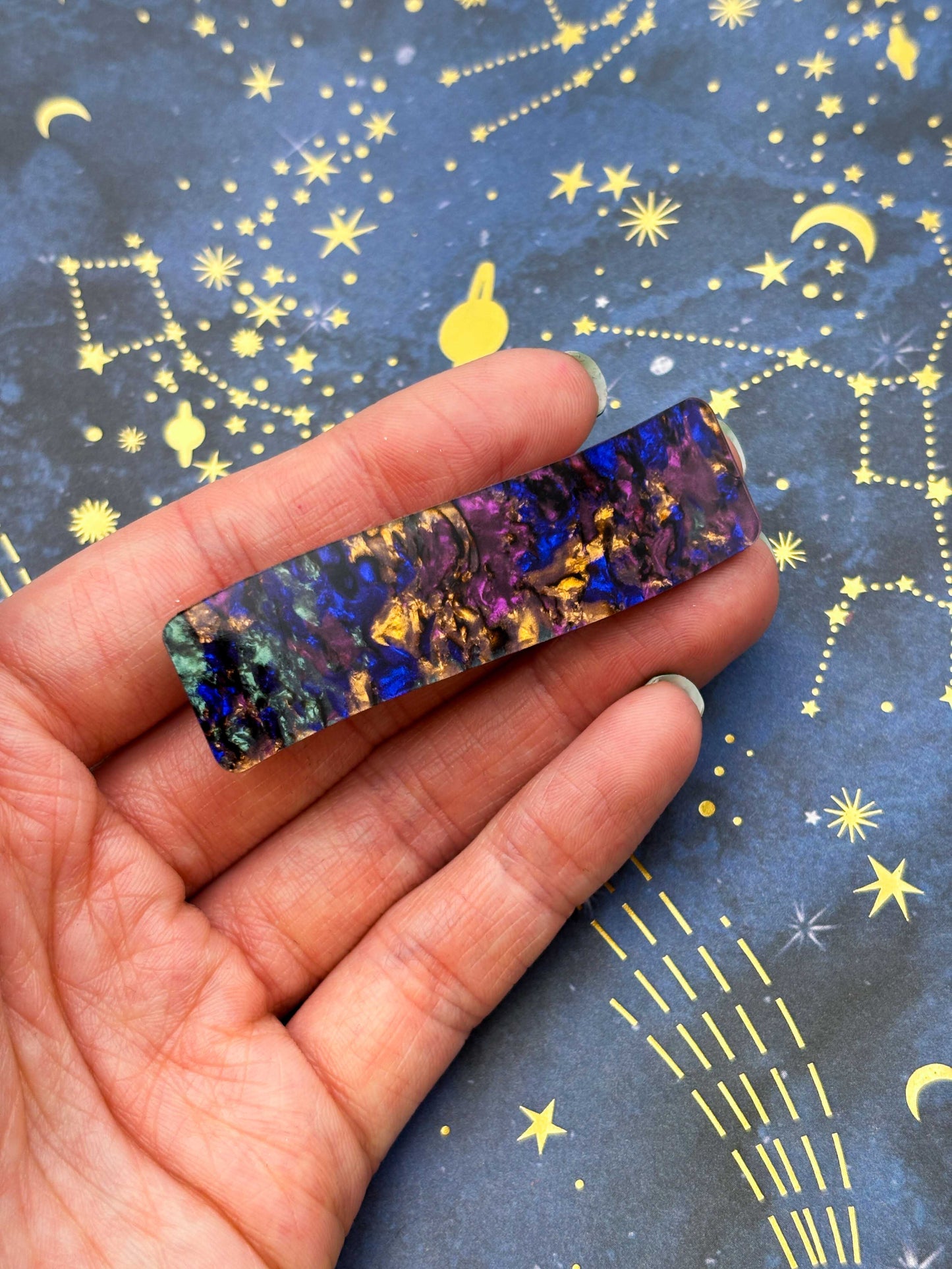 Blue Jungle Marble Ink Rectangle Wave Acrylic Hair Clip