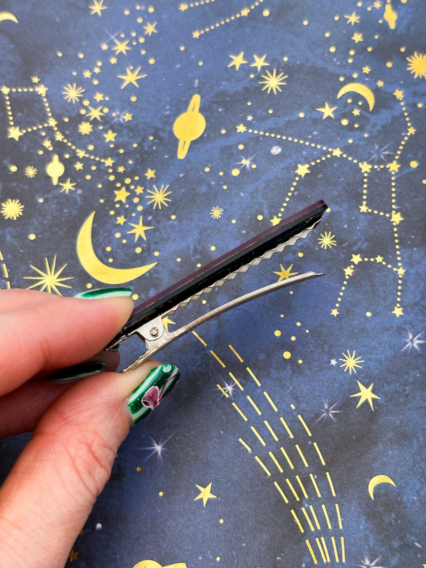 Blue Jungle Marble Ink Rectangle Wave Acrylic Hair Clip