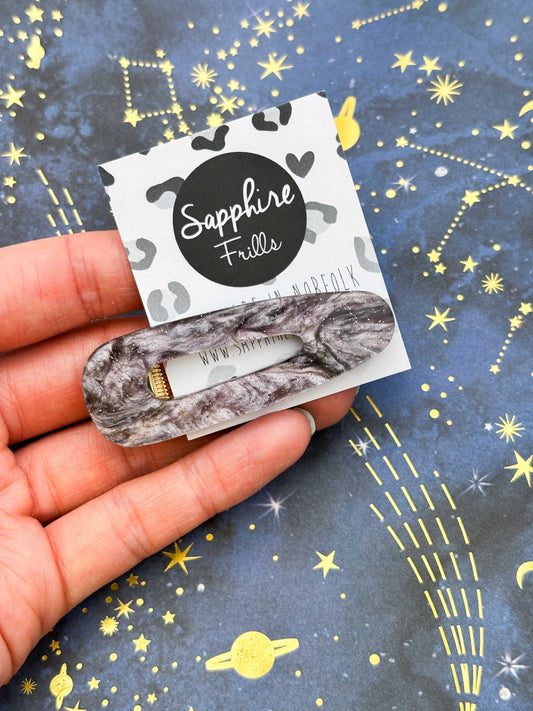 Grey Glitter Marble Barrette Acrylic Hair Clip