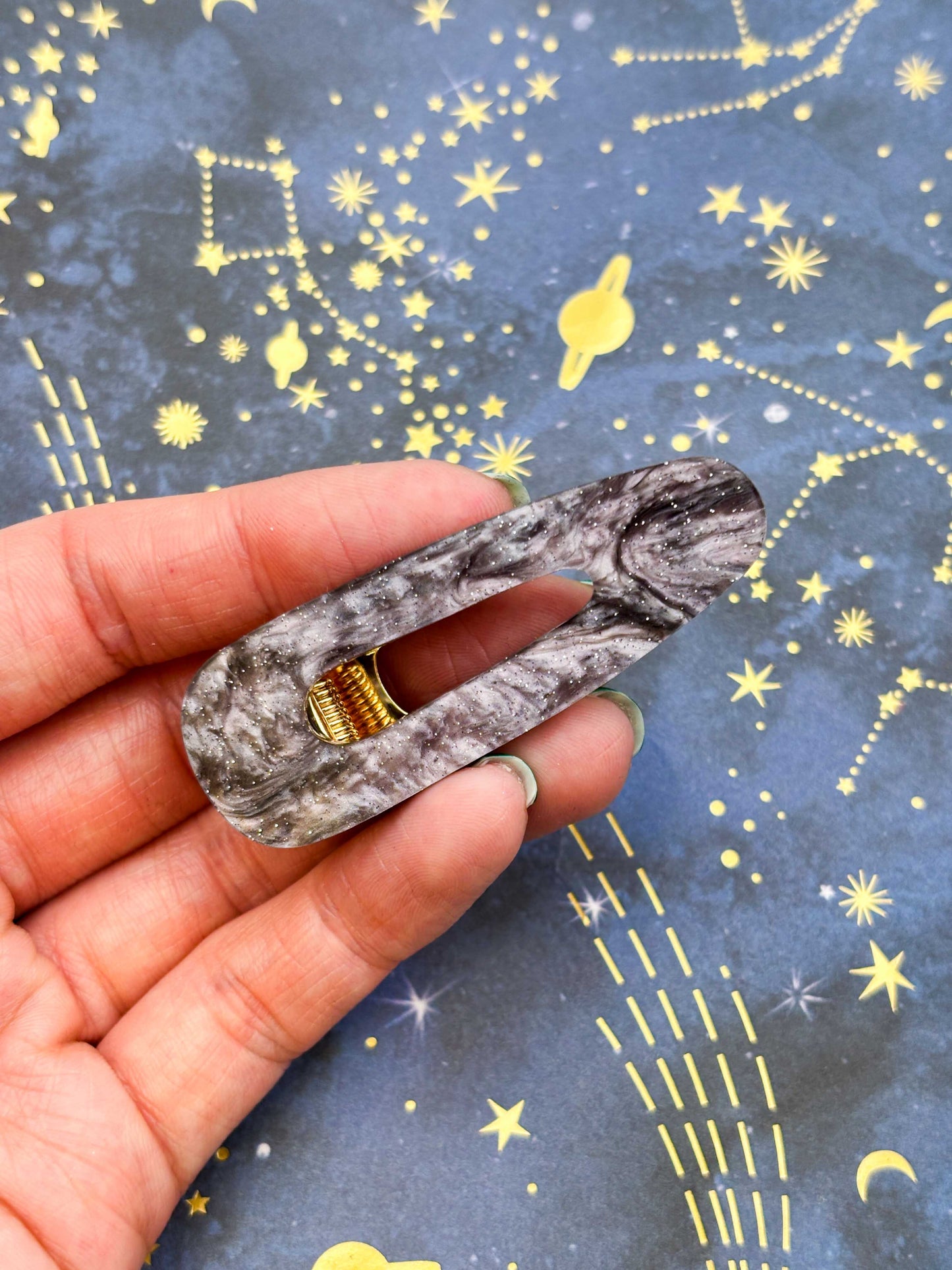 Grey Glitter Marble Barrette Acrylic Hair Clip
