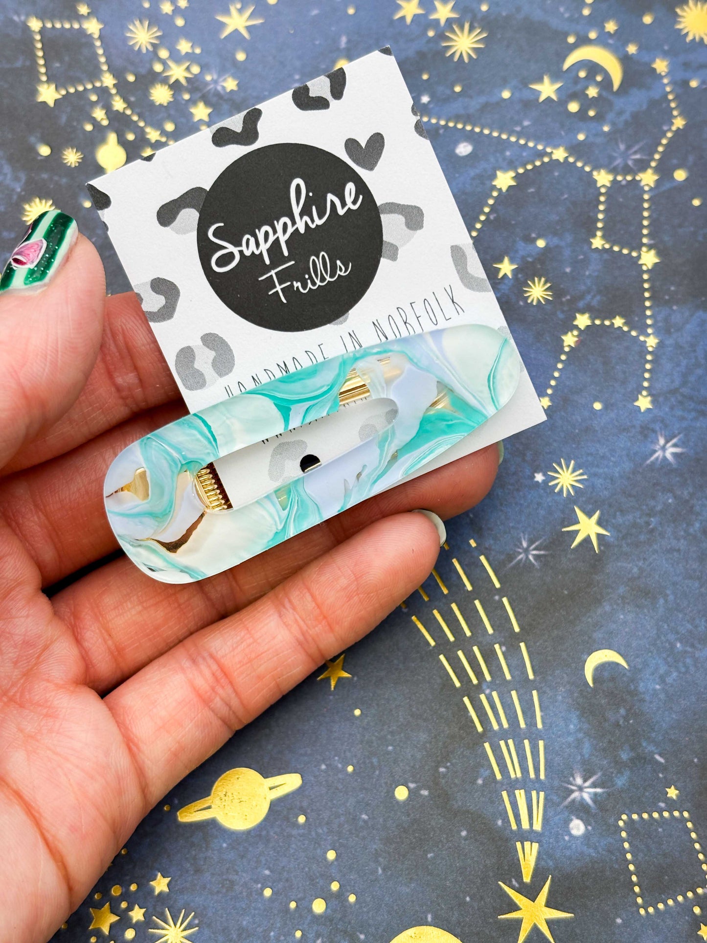 Mint, Lilac & White Marble Barrette Acrylic Hair Clip
