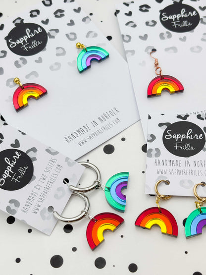 Medium Mismatch Mirror Rainbow Dangle Earrings or Necklace – Hypoallergenic Stainless Steel