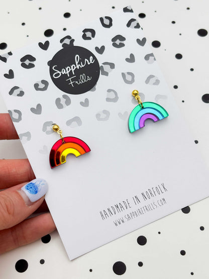 Medium Mismatch Mirror Rainbow Dangle Earrings or Necklace – Hypoallergenic Stainless Steel