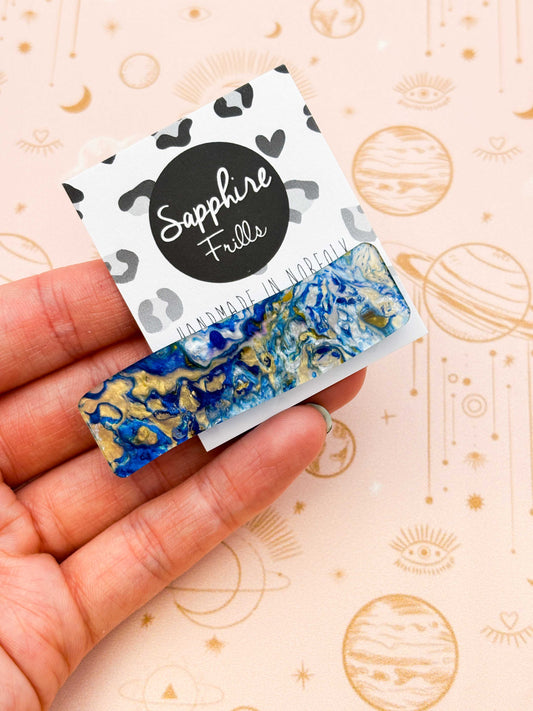 Ocean Blue Marble Ink Rectangle Wave Acrylic Hair Clip