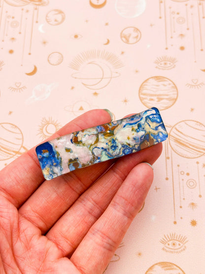 Ocean Blue Marble Ink Rectangle Wave Acrylic Hair Clip