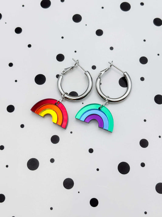 Medium Mismatch Mirror Rainbow Dangle Earrings or Necklace – Hypoallergenic Stainless Steel