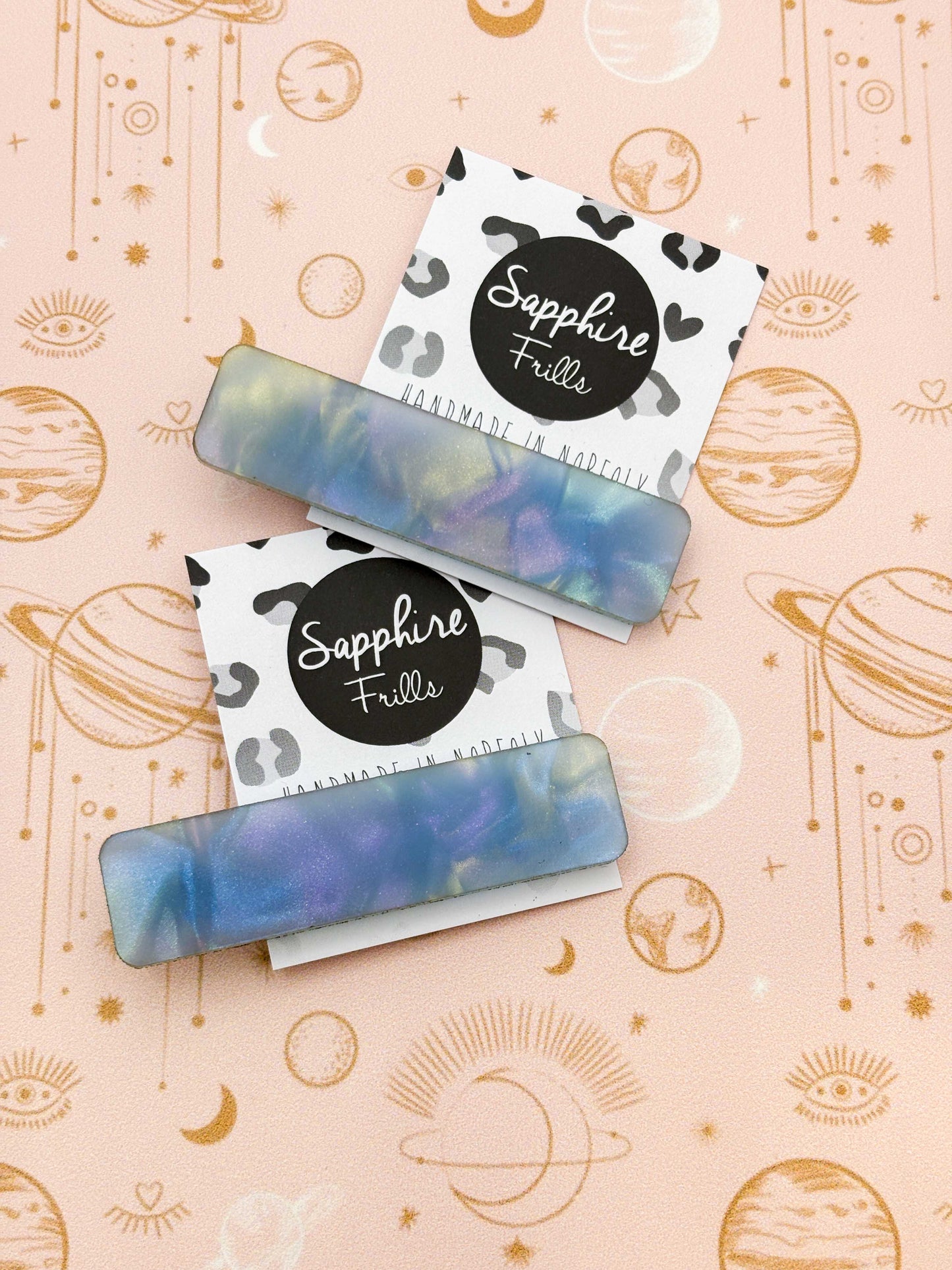 Pale Blue Iridescent Shimmer Rectangle Acrylic Hair Clip