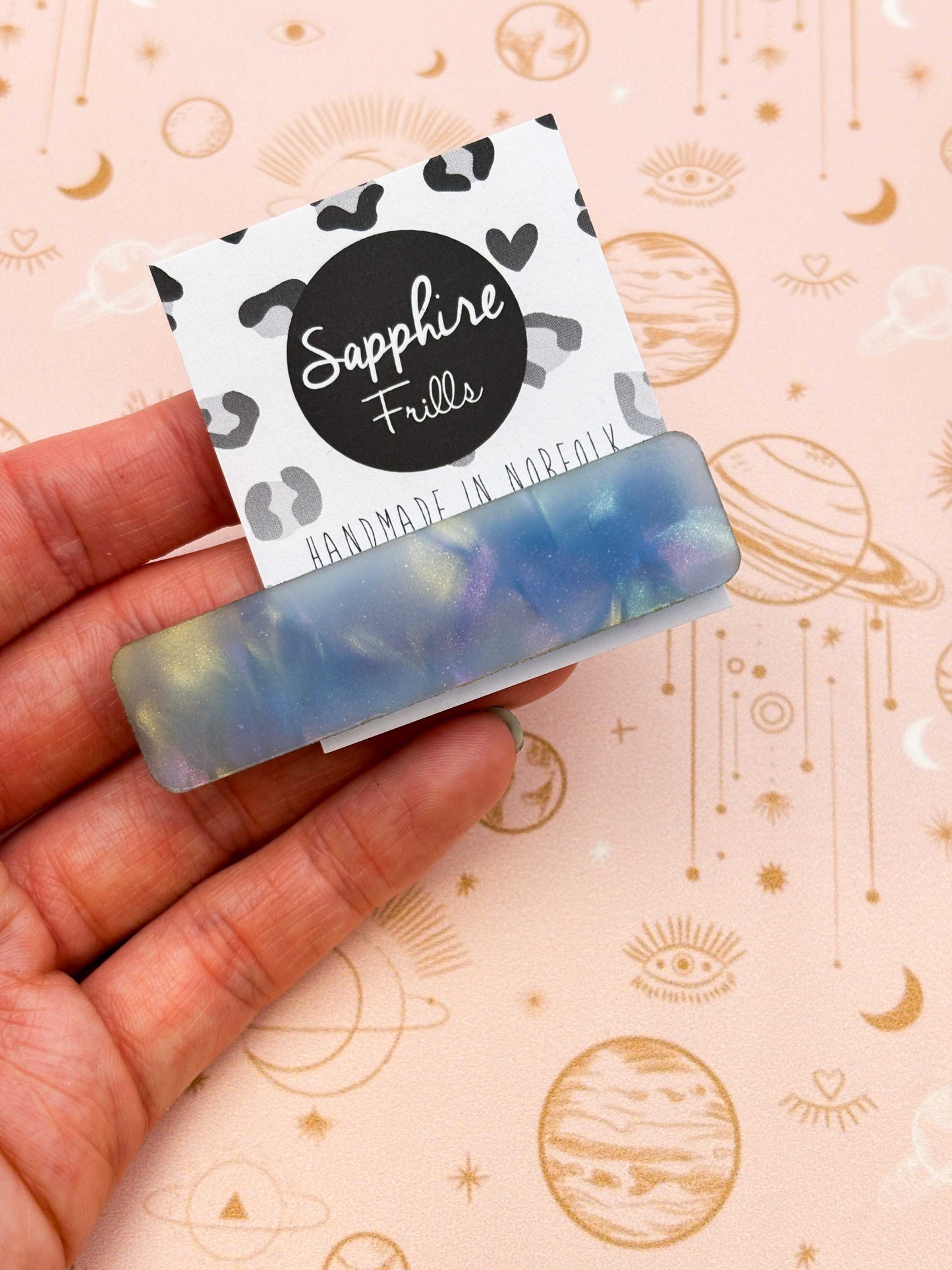 Pale Blue Iridescent Shimmer Rectangle Acrylic Hair Clip