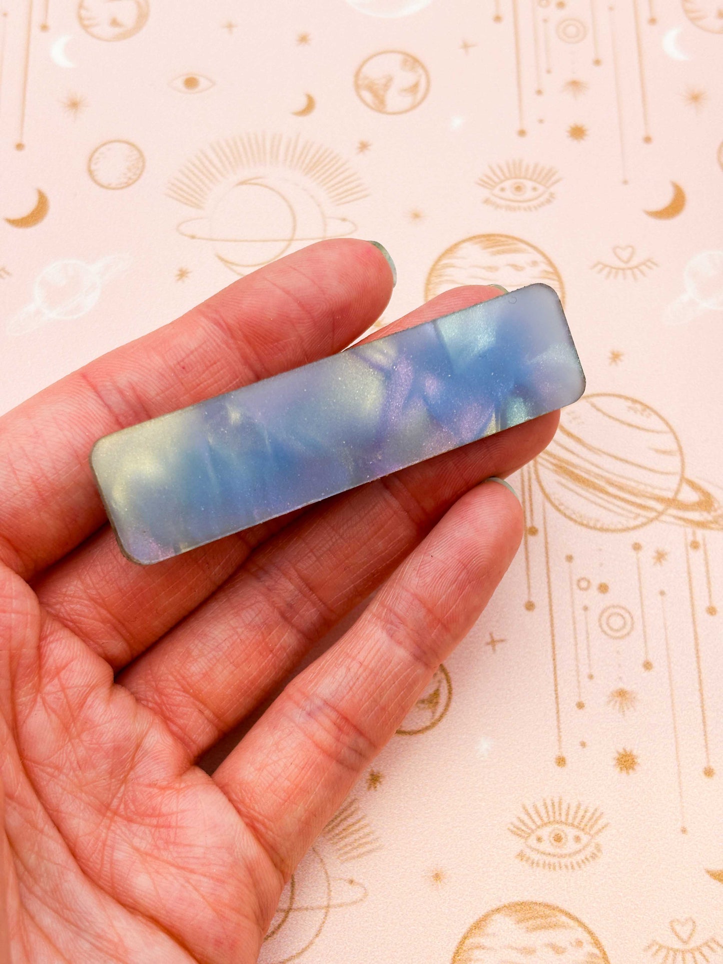 Pale Blue Iridescent Shimmer Rectangle Acrylic Hair Clip