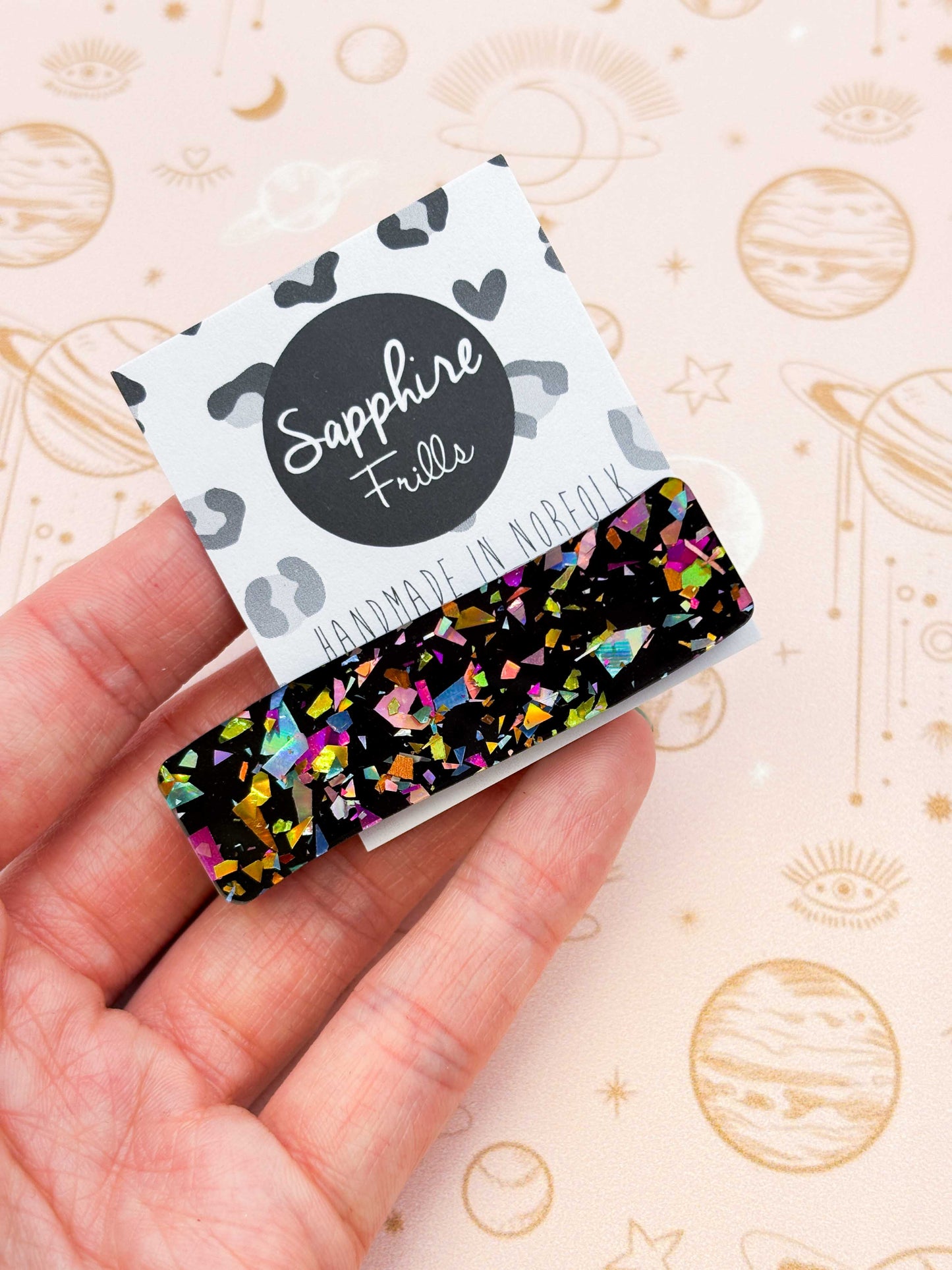 Black & Rainbow Chunky Shards Rectangle Wave Acrylic Hair Clip