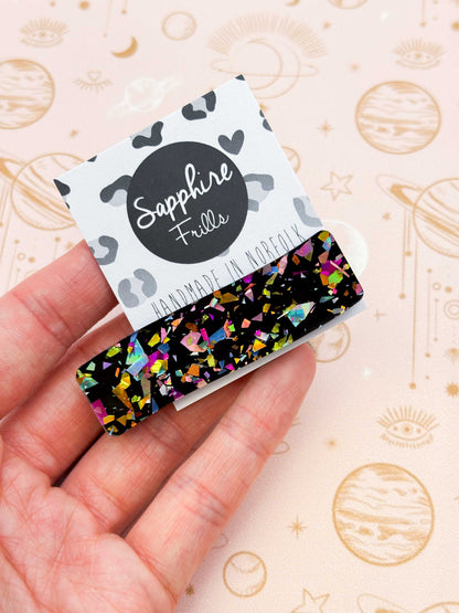 Black & Rainbow Chunky Shards Rectangle Wave Acrylic Hair Clip