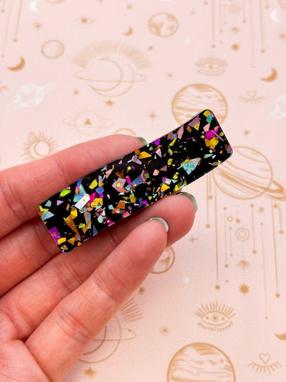 Black & Rainbow Chunky Shards Rectangle Wave Acrylic Hair Clip