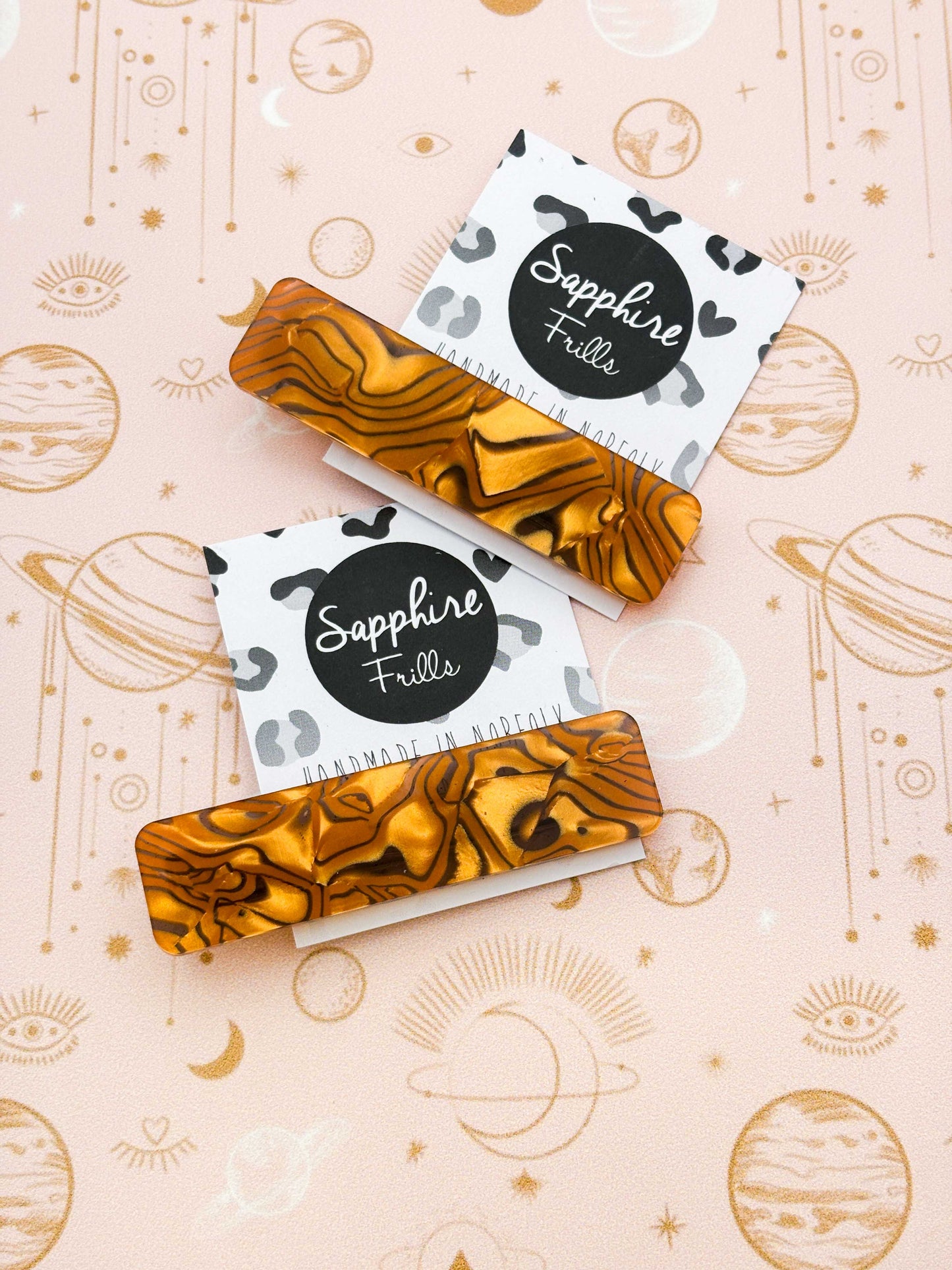 Tan & Black Tiger Striped Rectangle Acrylic Hair Clip