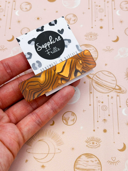 Tan & Black Tiger Striped Rectangle Acrylic Hair Clip