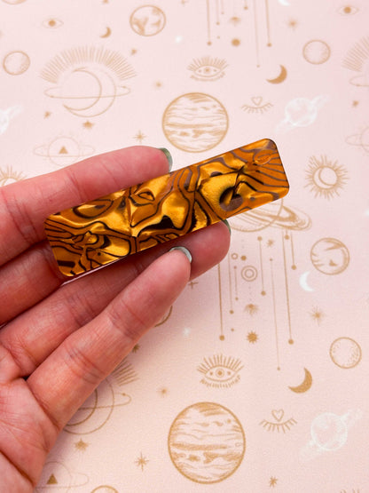 Tan & Black Tiger Striped Rectangle Acrylic Hair Clip