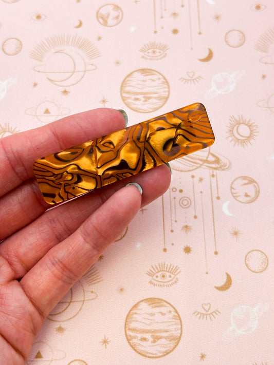 Tan & Black Tiger Striped Rectangle Acrylic Hair Clip