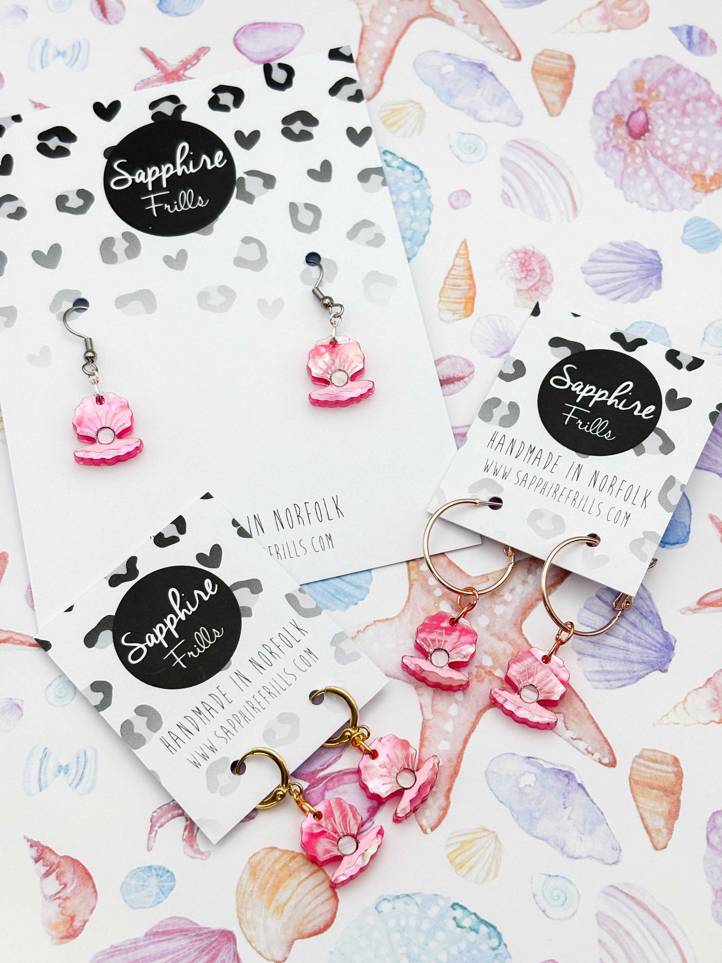 Small Pink Clam Real Shell Dangle Earrings