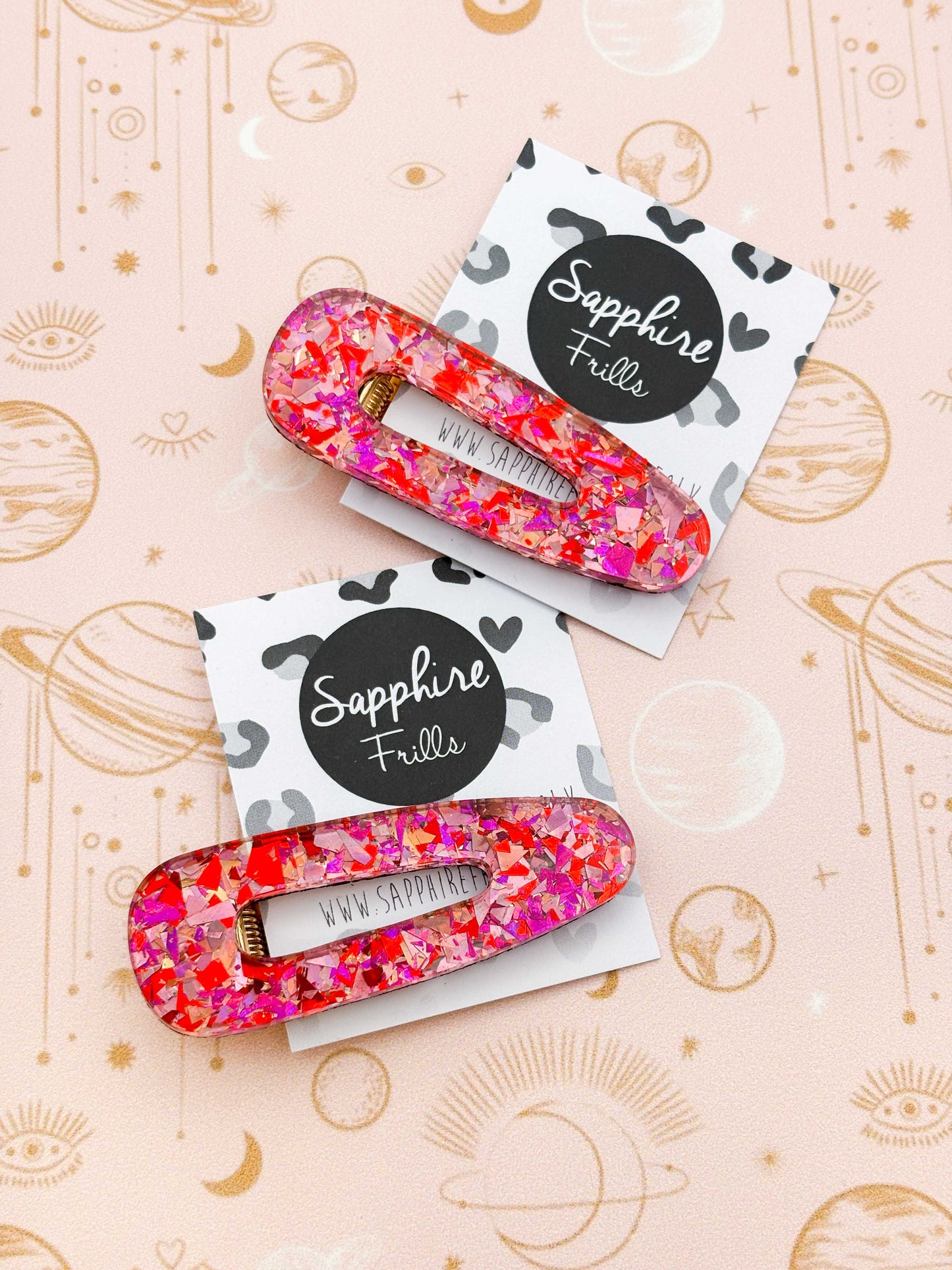 Pink & Red Confetti Foil Barrette Acrylic Hair Clip