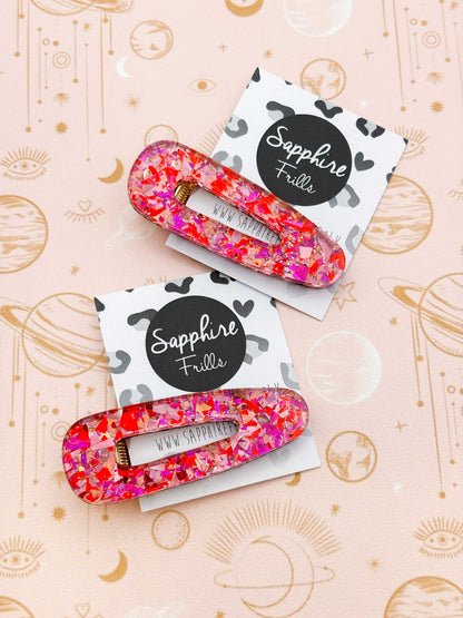Pink & Red Confetti Foil Barrette Acrylic Hair Clip