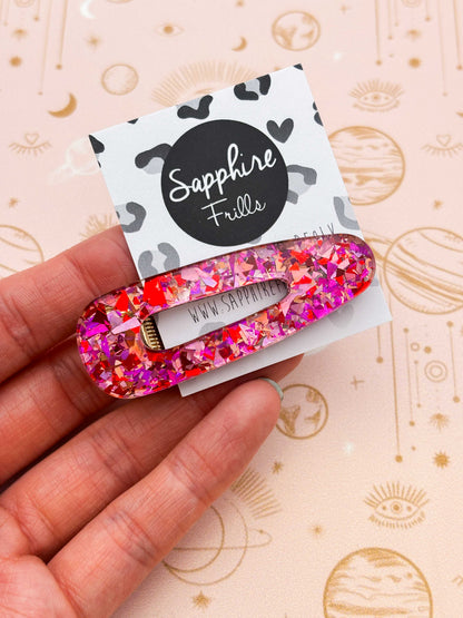 Pink & Red Confetti Foil Barrette Acrylic Hair Clip