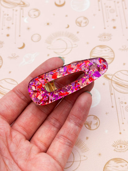 Pink & Red Confetti Foil Barrette Acrylic Hair Clip