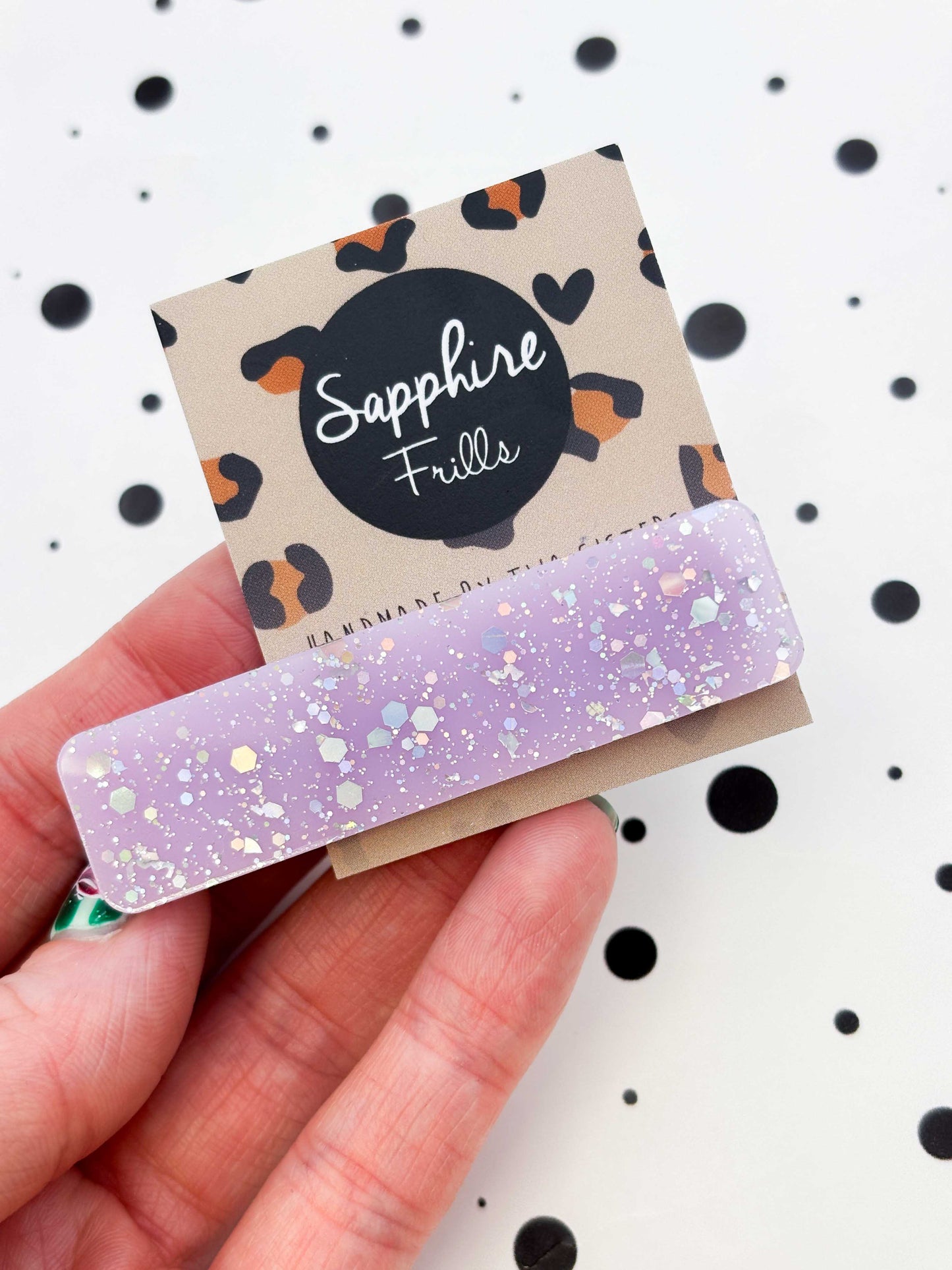 Lilac Holographic Silver Glitter Rectangle Acrylic Hair Clip