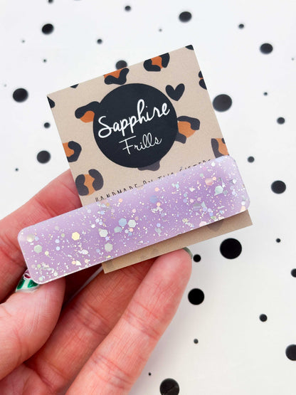Lilac Holographic Silver Glitter Rectangle Acrylic Hair Clip