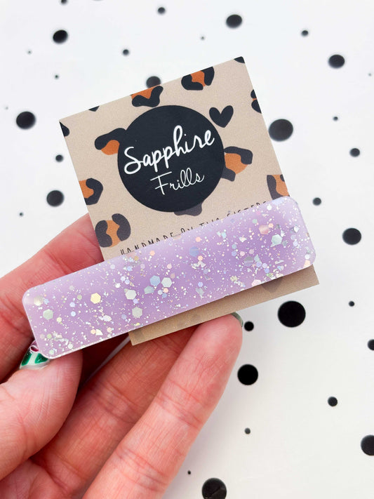 Lilac Holographic Silver Glitter Rectangle Acrylic Hair Clip