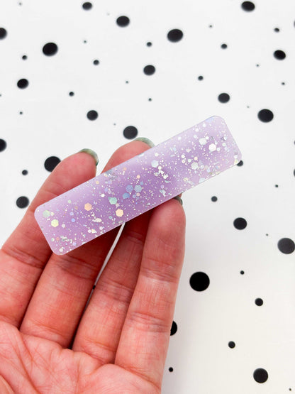 Lilac Holographic Silver Glitter Rectangle Acrylic Hair Clip