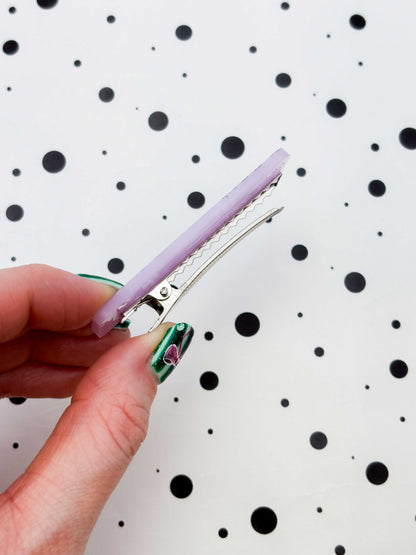 Lilac Holographic Silver Glitter Rectangle Acrylic Hair Clip