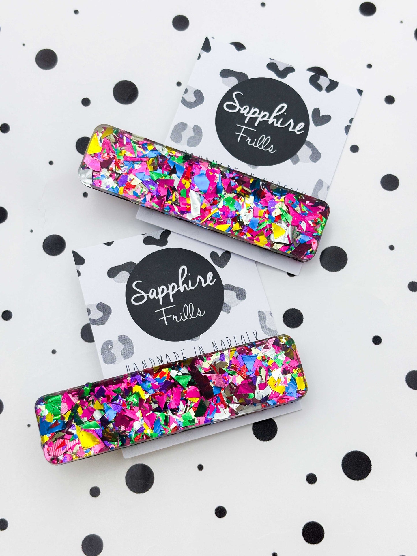 Pink Rainbow Foil Confetti Rectangle Acrylic Hair Clip