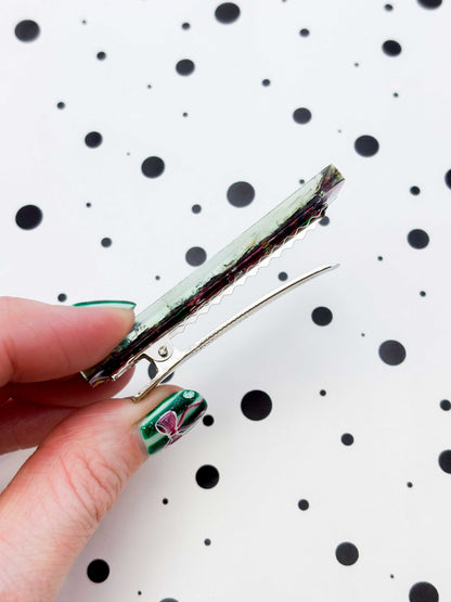 Pink Rainbow Foil Confetti Rectangle Acrylic Hair Clip