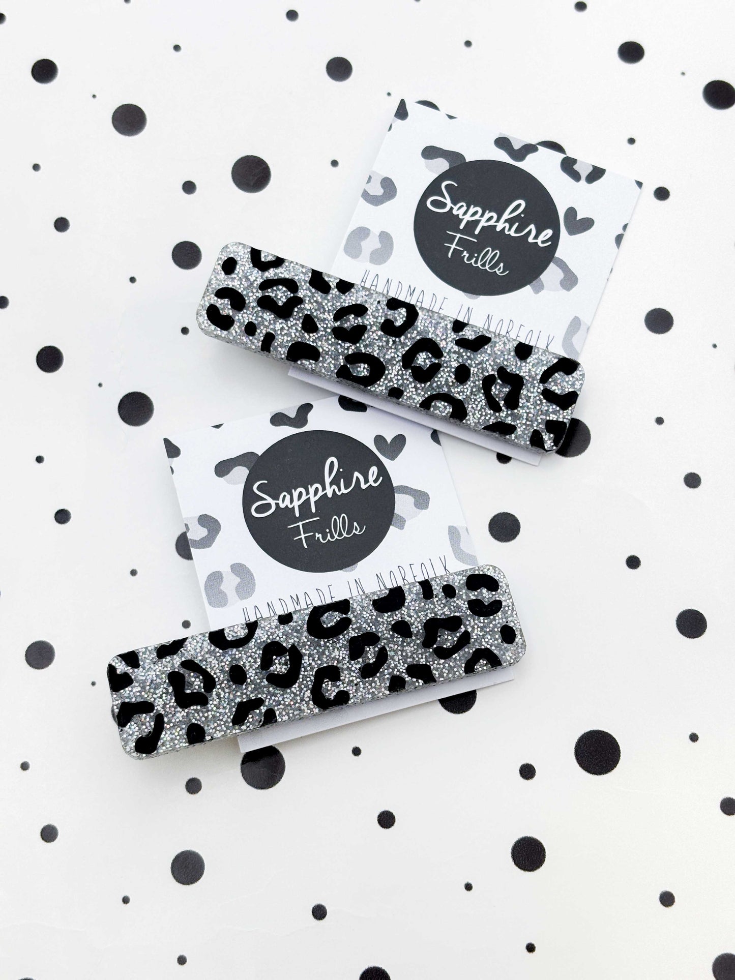 Silver Glitter Leopard Print Rectangle Acrylic Hair Clip